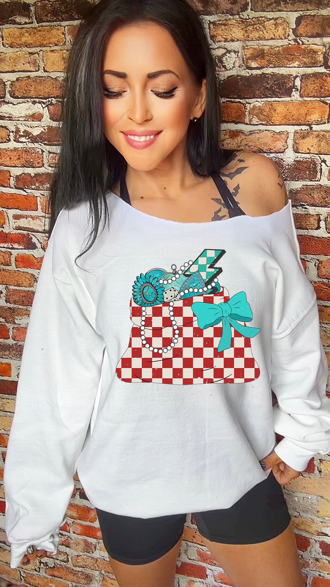 Checkered Turquoise Purse 11in DTF Transfer SKU97