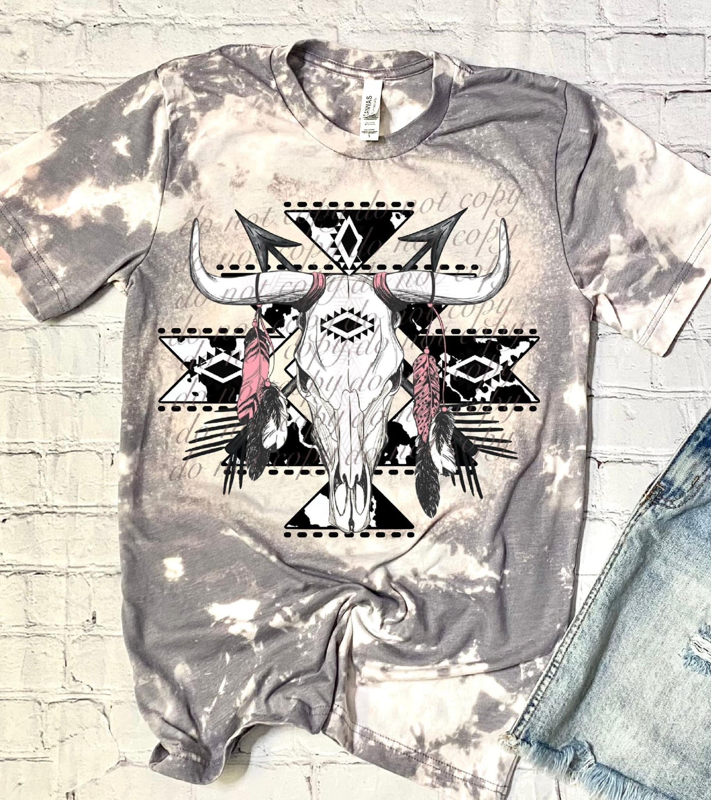 Aztec Bull Skull Pink Country DTF Transfer SKU3777