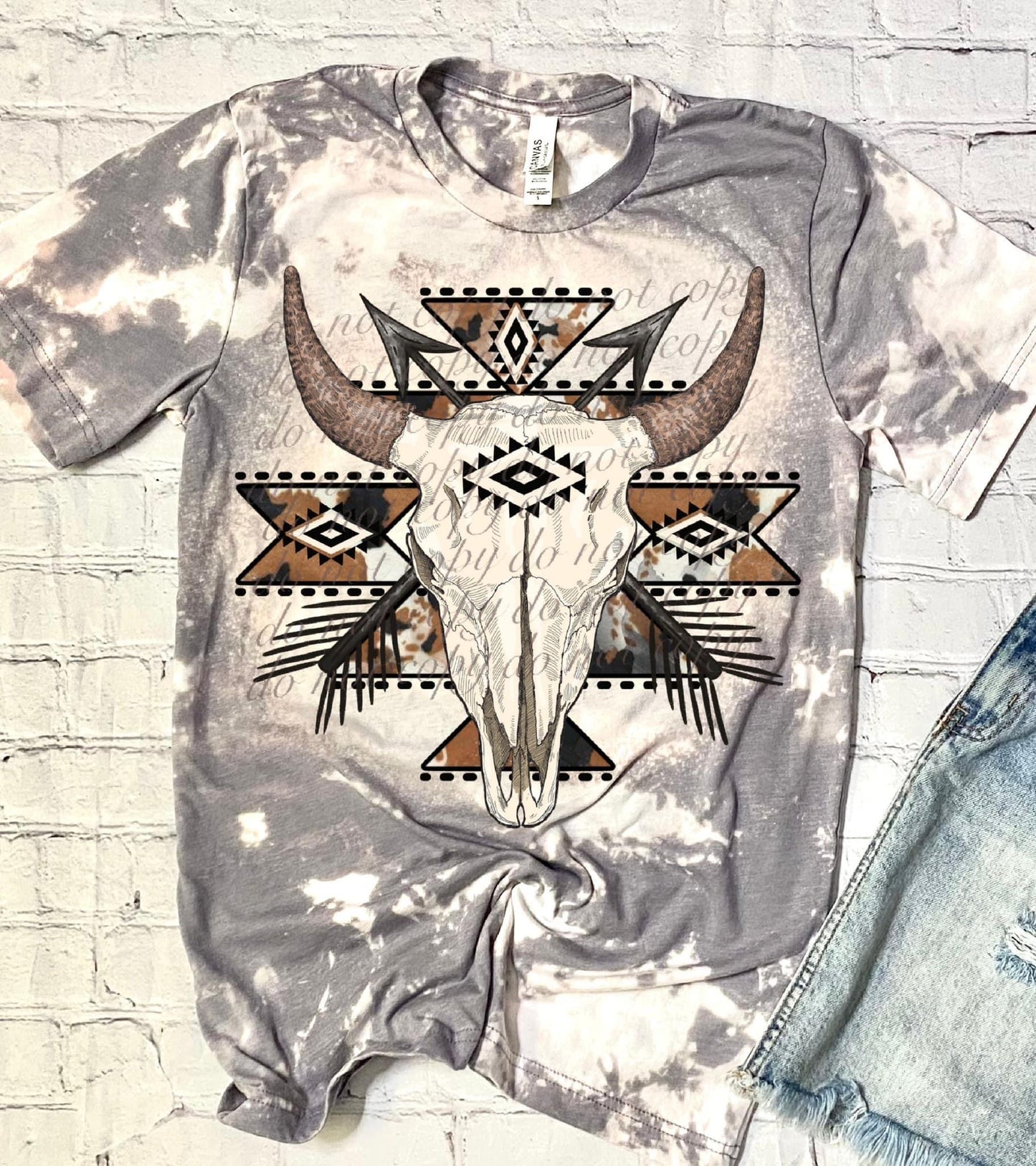 Aztec Bull Skull Country Brown DTF Transfer SKU3776